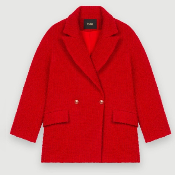 Maje Fancy Red Tweed Coat - Picture 7 of 10